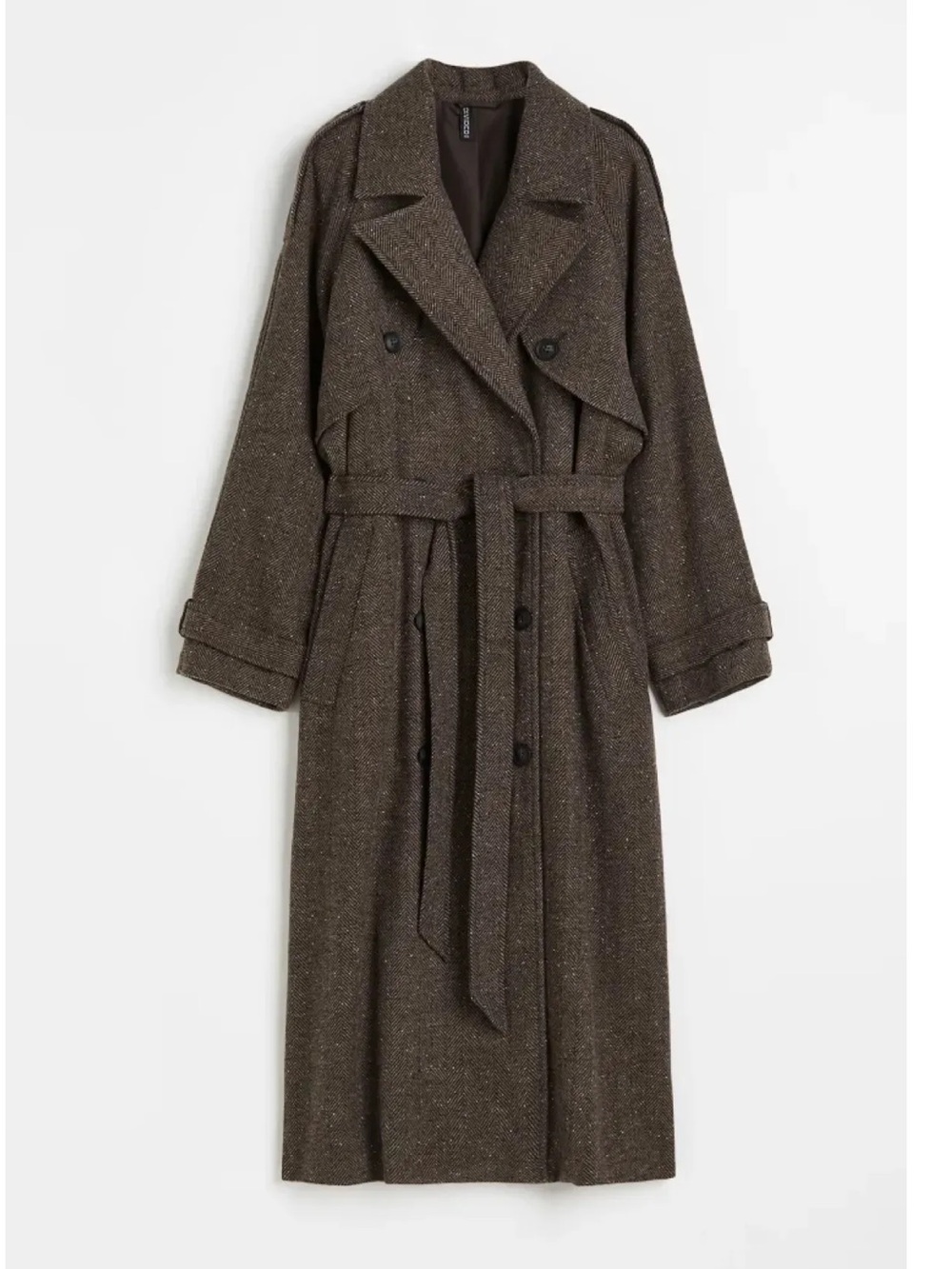 H&M Dark Brown & Herringbone Trench Coat